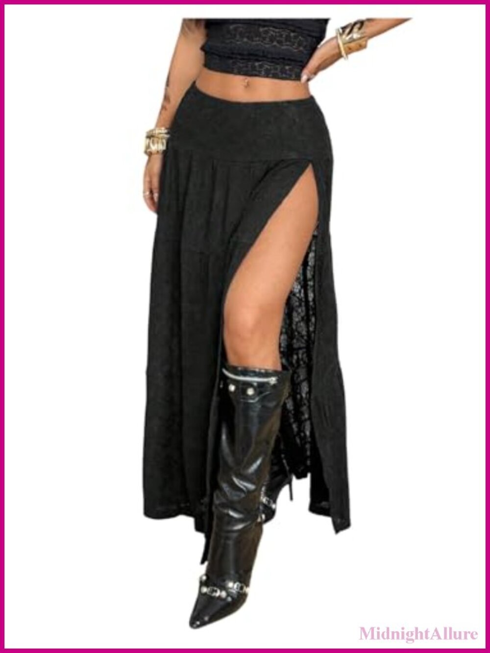 Boho Fringe High Low Lace Maxi Skirt with Slit for Concerts